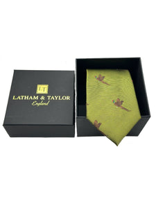 The Shooting Tie: Flying Pheasants on Moss Green