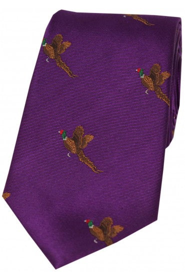 The Shooting Tie: Flying Pheasants on Purple