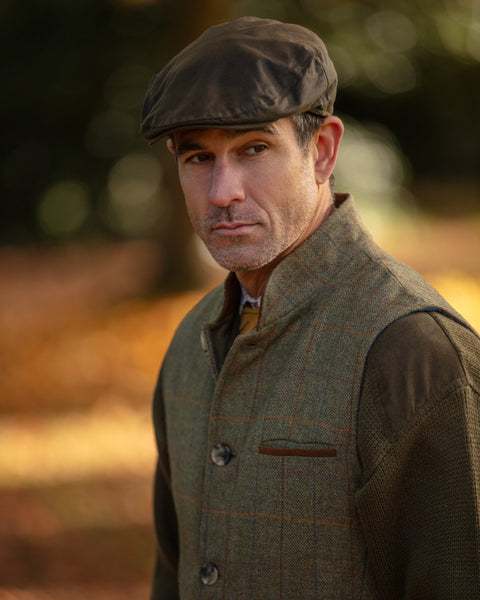 Water resistant English Waxed Cotton Flat Cap - Brown