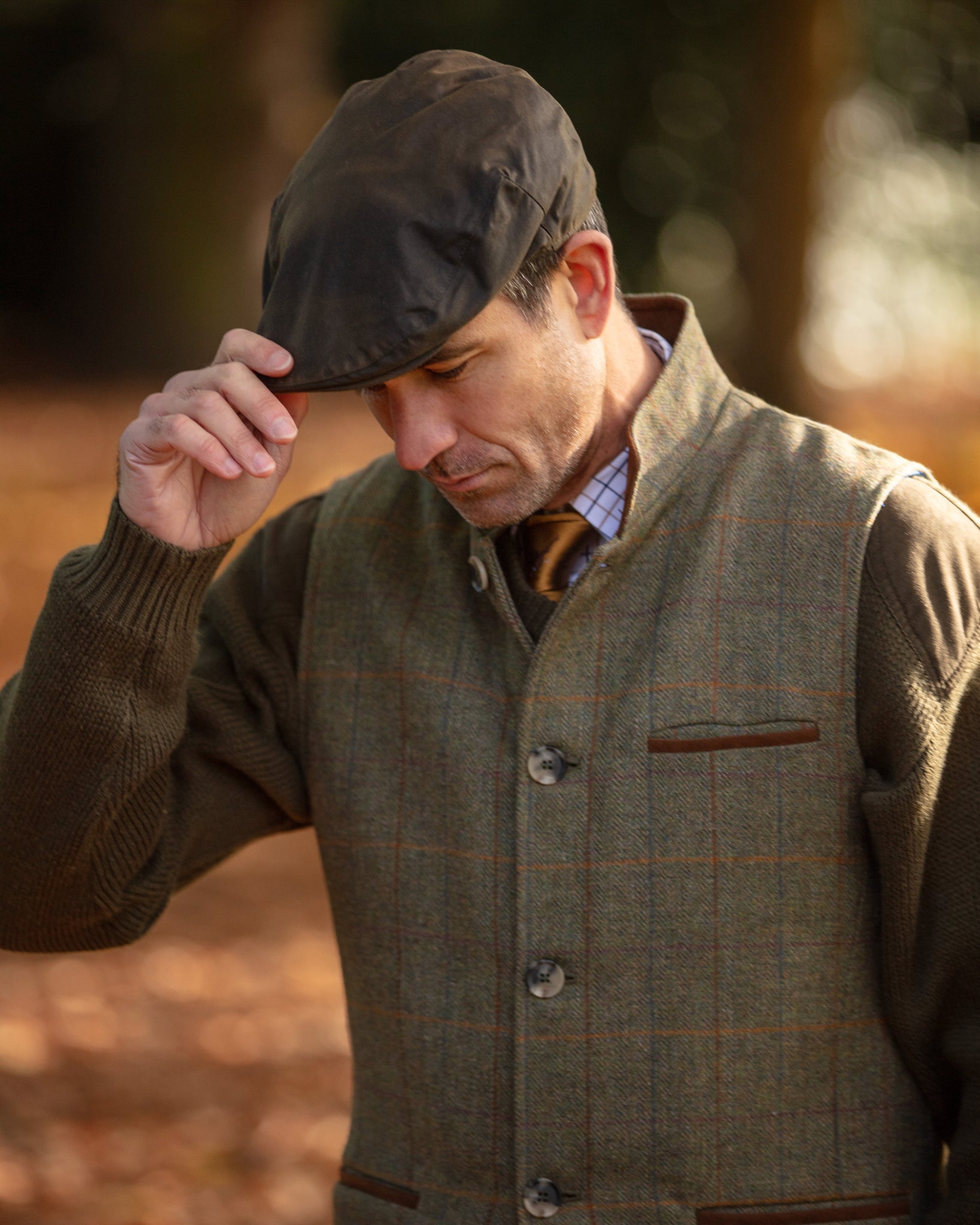 Water resistant English Waxed Cotton Flat Cap - Brown