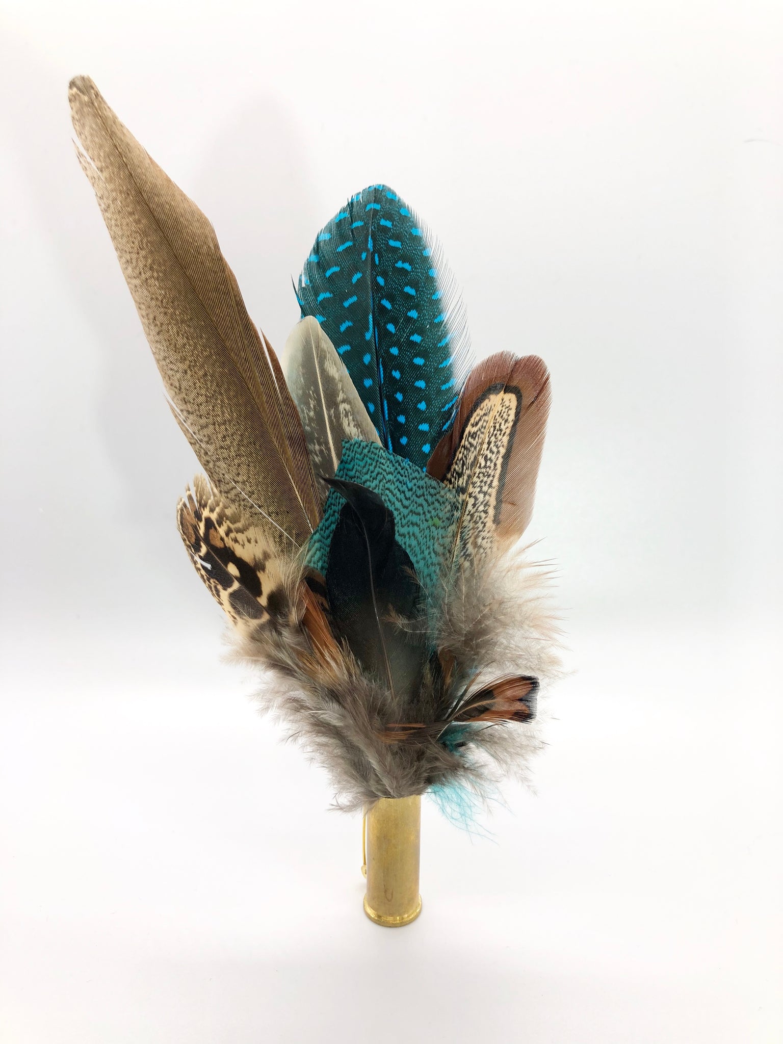 Harris End Feather Pin: Natural & Teal