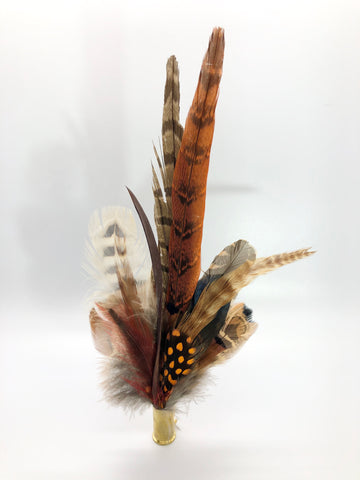 Harris End Feather Pin: Natural & Orange