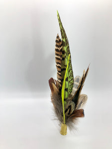 Harris End Feather Pin: Natural & Lime