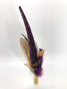 Harris End Feather Pin: Natural & Plum