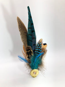 Harris End Feather Pin: Natural & Teal