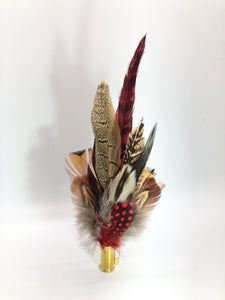 Harris End Feather Pin: Natural & Cranberry
