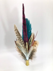 Harris End Feather Pin: Natural, Plum & Teal