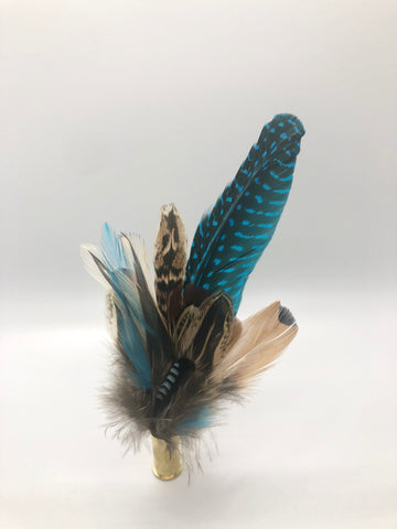 Harris End Feather Pin: Natural & Teal