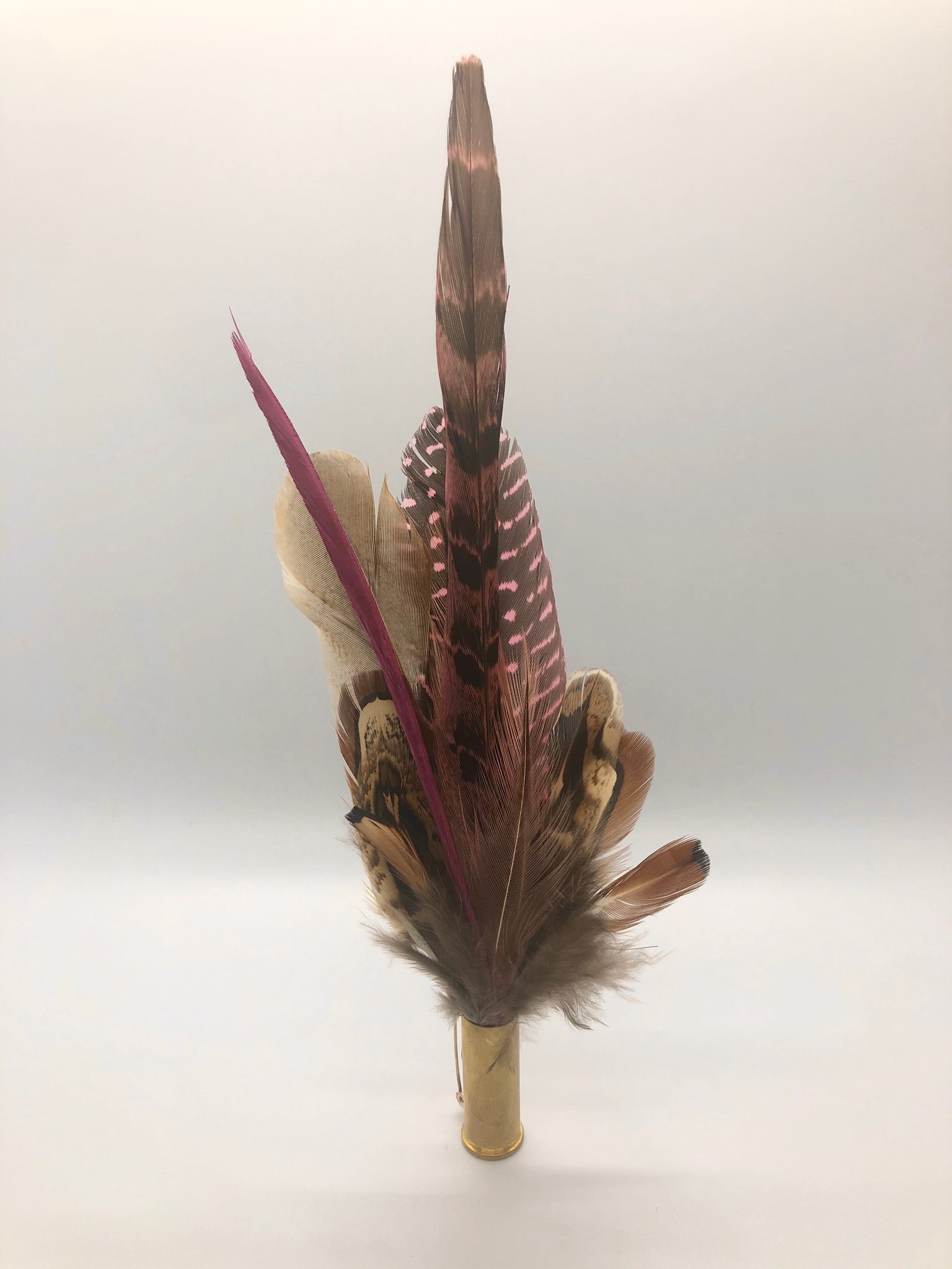 Harris End Feather Pin: Natural, Plum & Pink