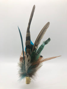 Harris End Feather Pin: Natural & Teal