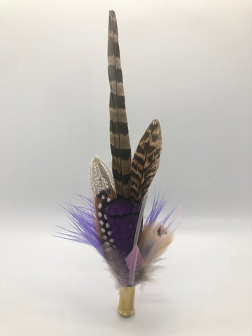 Harris End Feather Pin: Natural, Plum & Lavender
