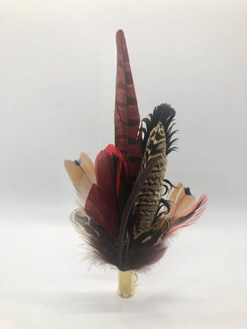 Harris End Feather Pin: Natural & Cranberry