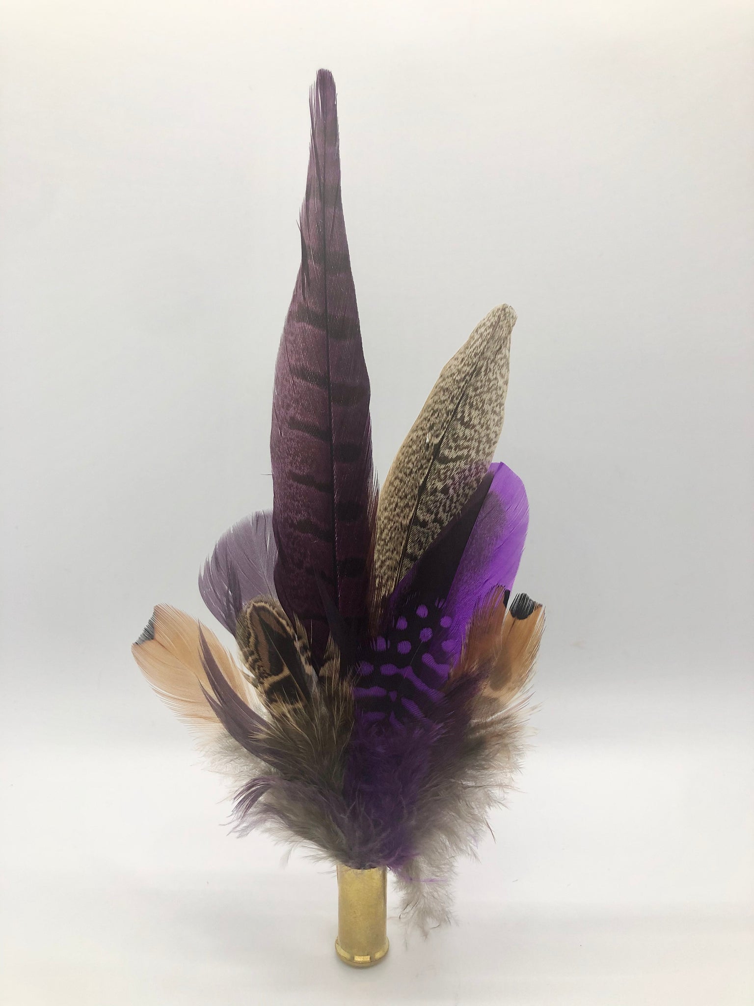 Harris End Feather Pin: Natural, Plum & Berry