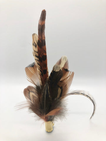 Harris End Feather Pin: Natural & Pumpkin