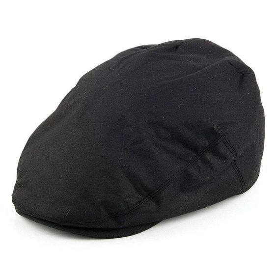 Water resistant English Waxed Cotton Flat Cap - Black