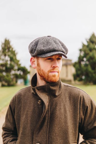 Harris Tweed Baker Boy - Grey Herringbone