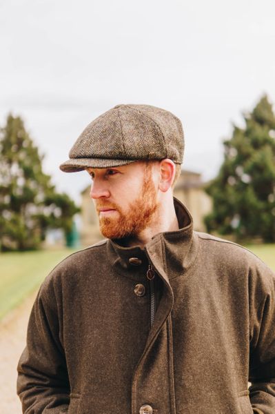 Harris Tweed Baker Boy - Green Herringbone Check