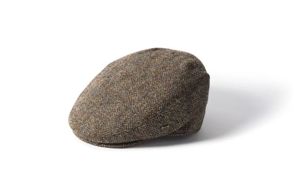Harris Tweed Flat Cap - Green Herringbone Check