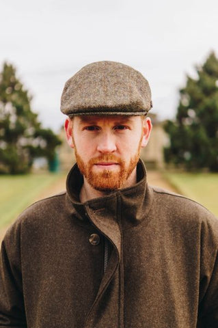 Harris Tweed Flat Cap - Green Herringbone Check