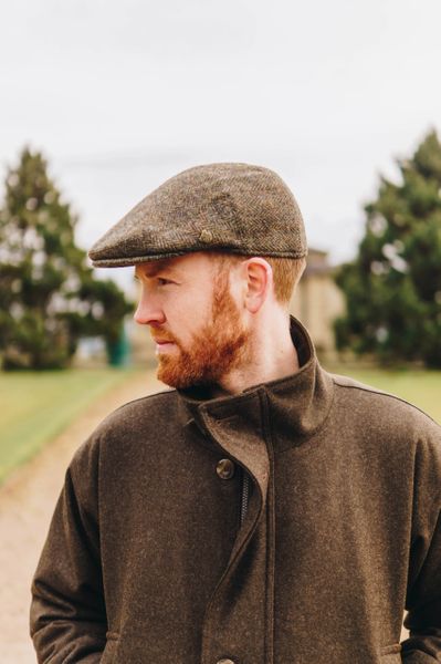 Harris Tweed Flat Cap - Green Herringbone Check