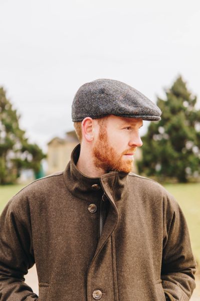 Harris Tweed Flat Cap - Grey Windowpane Check