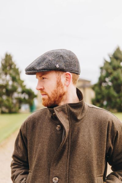 Harris Tweed Flat Cap - Grey Windowpane Check