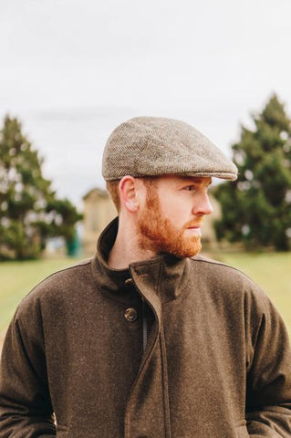 Harris Tweed Flat Cap - Lovat Green Herringbone