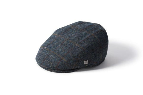 Harris Tweed Flat Cap - Navy Herringbone Check